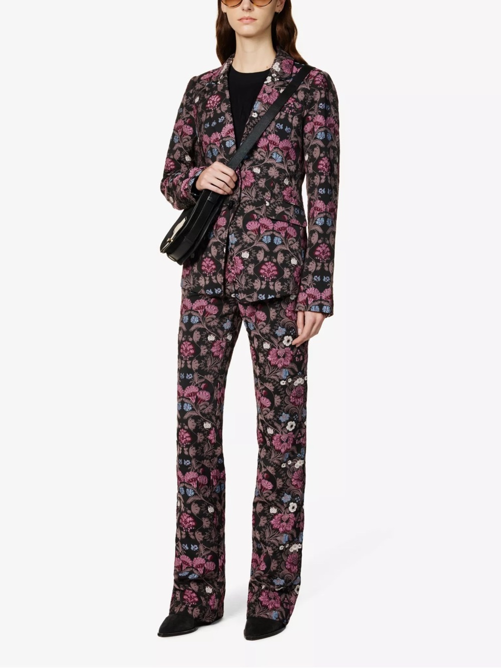 PAIGE Black Floral Jacquard Blazer with Pink and Blue Accents - Picture 4 of 7
